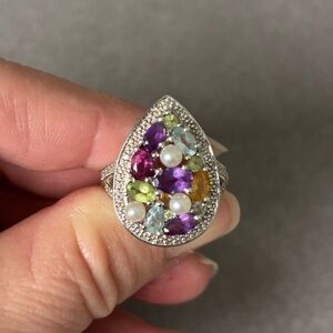 Elegant Multi-Color Gemstone Teardrop Ring
